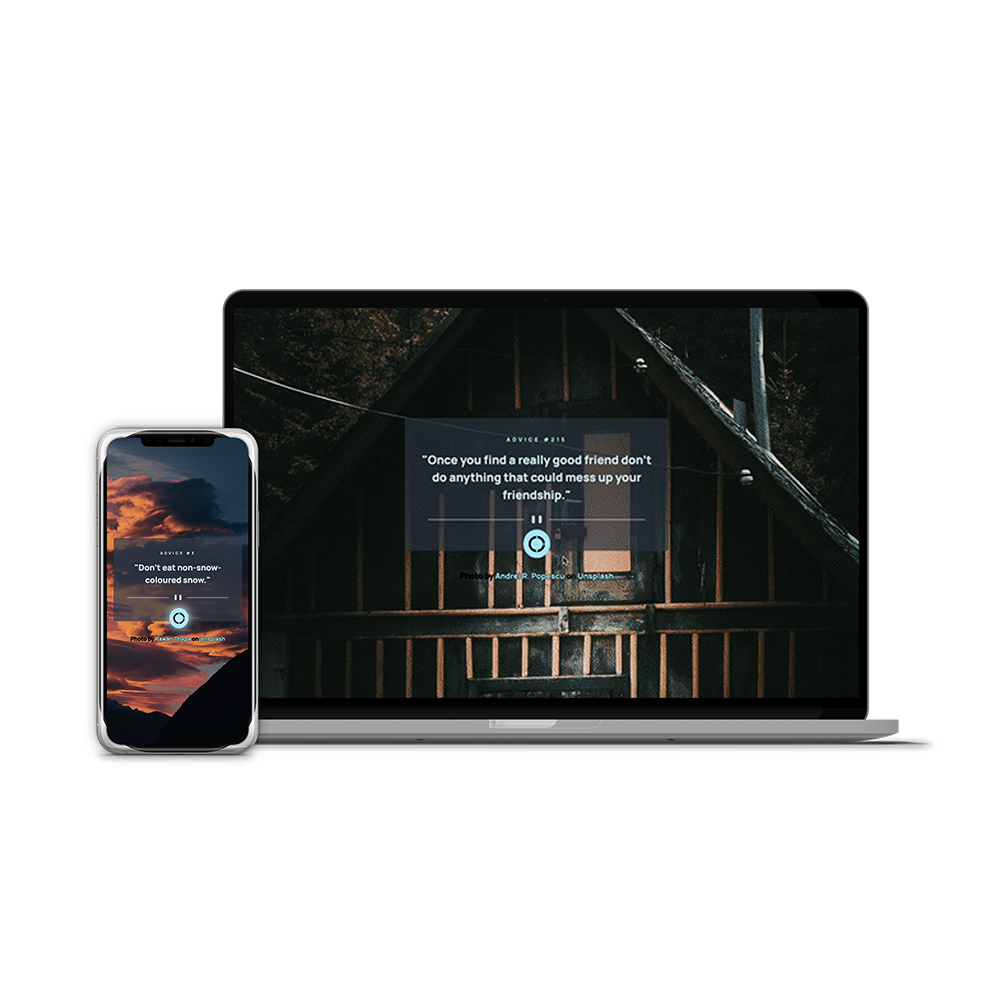 Photo of mobile and desktop version of app showing advice and image