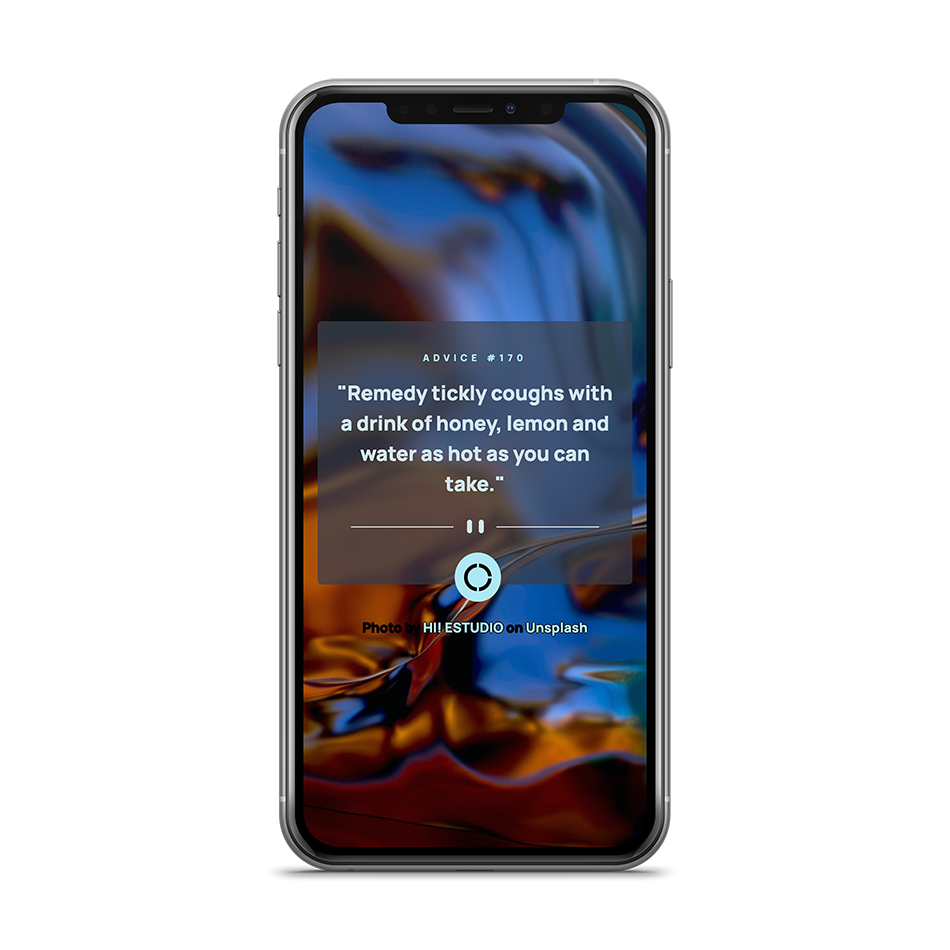 Photo of mobile version of app showing advice and image